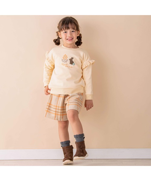 Noeil aime BeBe(ノイユエイムベベ)の「袖フリルベア裏毛起毛ウサギトレーナ―(80~130cm)(スウェット・キッズ・オフホワイト/ピンク・90cm/100cm/80cm/110cm/120cm/130cm)」の3枚目の写真