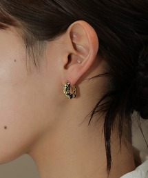 ニュアンス 凹凸 フープ風 ビジュー ピアス ゴールド シルバー