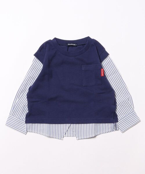 Moujonjon（ムージョンジョン）の「鹿の子ベスト重ね着風シャツ（Tシャツ/カットソー・キッズ・ネイビー/ホワイト・90/100/110/120/130/140/80）」の4枚目の写真