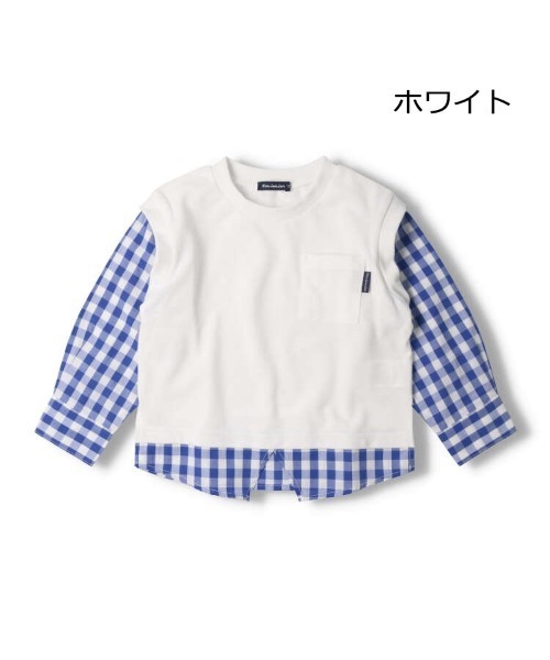 Moujonjon（ムージョンジョン）の「鹿の子ベスト重ね着風シャツ（Tシャツ/カットソー・キッズ・ネイビー/ホワイト・90/100/110/120/130/140/80）」の2枚目の写真