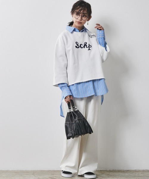 CHIC STYLE（シックスタイル）の「＜大きいサイズ＞綿100%7分袖ロゴ刺しゅうスウェット シックスタイル（スウェット・レディース・オフホワイト/ネイビー/杢グレー・5L/LL/L/3L/4L）」の21枚目の写真