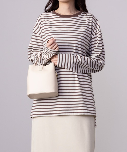 NAVY(ネイビー)の「NAVY ベーシック ボーダー長袖Tシャツ ロンT(Tシャツ/カットソー・レディース・ホワイト×ブラック/グレー×ホワイト/ベージュ系その他・L/M/S/XL)」の1枚目の写真