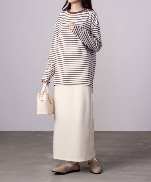 NAVY(ネイビー)の「NAVY ベーシック ボーダー長袖Tシャツ ロンT(Tシャツ/カットソー・レディース・ホワイト×ブラック/グレー×ホワイト/ベージュ系その他・L/M/S/XL)」の5枚目の写真