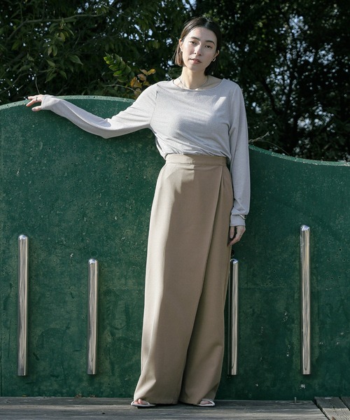 select MOCA(セレクトモカ)の「ラップワイドパンツ(スラックス・レディース・カーキ/グレイッシュベージュ/ブラック・MEDIUM/SMALL)」の5枚目の写真