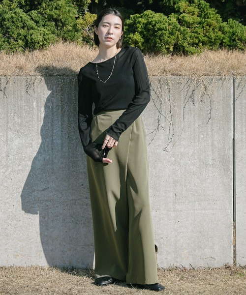 select MOCA(セレクトモカ)の「ラップワイドパンツ(スラックス・レディース・カーキ/グレイッシュベージュ/ブラック・MEDIUM/SMALL)」の6枚目の写真