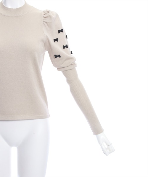 clear(クリア)の「リボン付きパフスリーブニットトップス≪2024SS新作≫(ニット/セーター・レディース・ブラック/オフホワイト/ベージュ・F)」の7枚目の写真