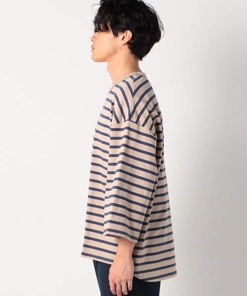 Grand PARK（グランドパーク）の「日本製 デラヴェ天竺7分袖ボーダーカットソー（Tシャツ/カットソー・メンズ・ピンク/ホワイト×ネイビー/ベージュ・FREE）」の6枚目の写真
