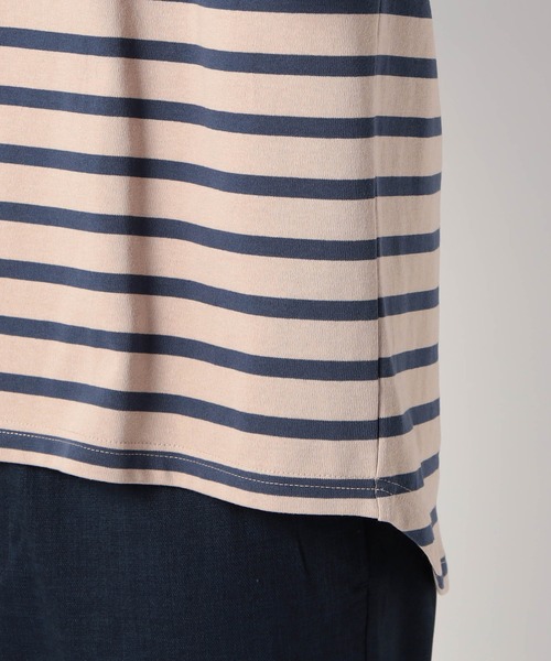 Grand PARK（グランドパーク）の「日本製 デラヴェ天竺7分袖ボーダーカットソー（Tシャツ/カットソー・メンズ・ピンク/ホワイト×ネイビー/ベージュ・FREE）」の9枚目の写真