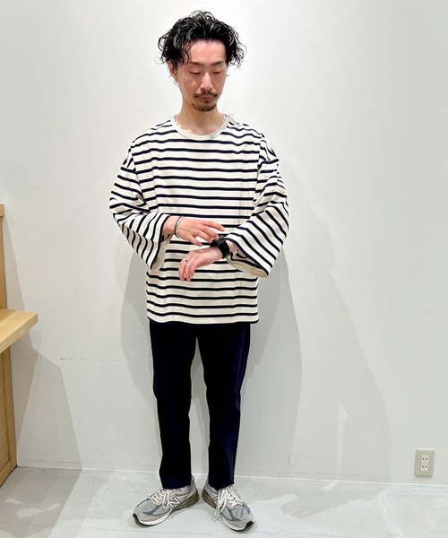 Grand PARK（グランドパーク）の「日本製 デラヴェ天竺7分袖ボーダーカットソー（Tシャツ/カットソー・メンズ・ピンク/ホワイト×ネイビー/ベージュ・FREE）」の21枚目の写真