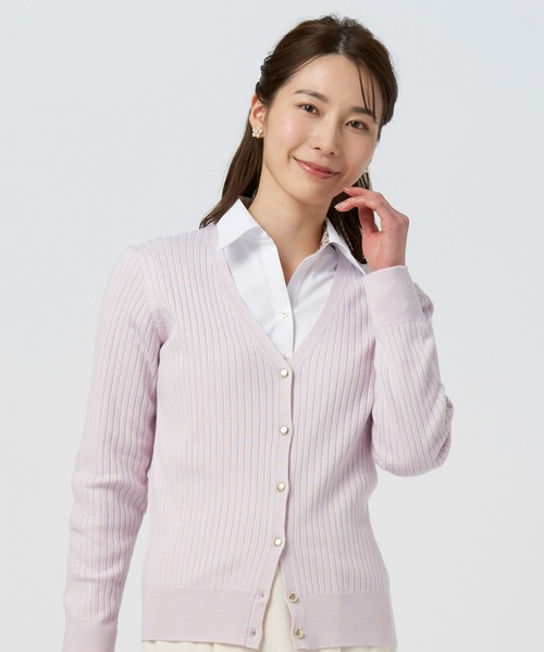 TOKYO SHIRTS（トウキョウシャツ）の「リブVネックニットカーディガン（カーディガン/ボレロ・レディース・ベビーピンク/ミント/モカ・M/L）」の3枚目の写真