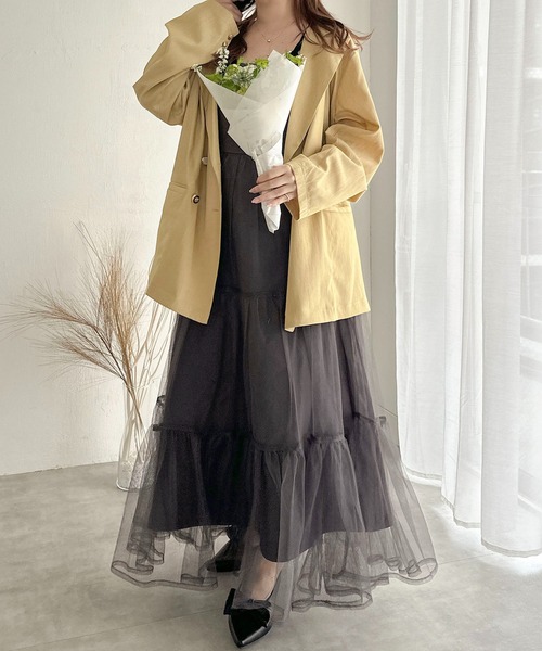apres jour clair(アプレジュールクレア)の「【apres jour clair】チュールティアードキャミワンピース【ZOZOTOWN限定アイテム】(ワンピース・レディース・ブラック/ライトベージュ/チャコールグレー・X-LARGE/フリー)」の3枚目の写真
