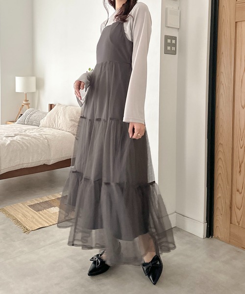 apres jour clair(アプレジュールクレア)の「【apres jour clair】チュールティアードキャミワンピース【ZOZOTOWN限定アイテム】(ワンピース・レディース・ブラック/ライトベージュ/チャコールグレー・X-LARGE/フリー)」の20枚目の写真
