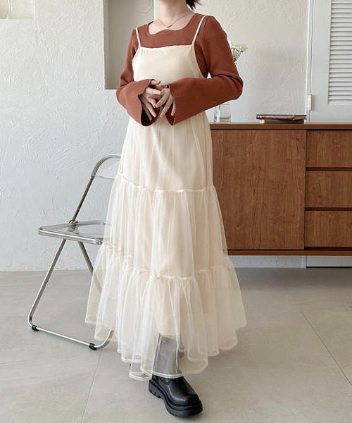 apres jour clair】チュールティアードキャミワンピース【ZOZOTOWN限定