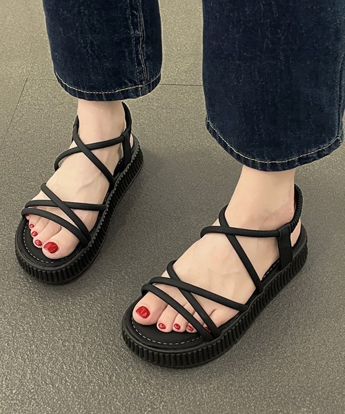 Miniministore(ミニミニストア)の「厚底サンダル ストラップサンダル 夏(サンダル・レディース・クリーム/アイボリー/ブラック・24.0cm/23.0cm/22.5cm/23.5cm/24.5cm/25.0cm)」の4枚目の写真