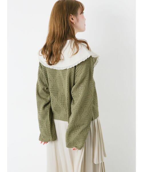 ehka sopo（エヘカソポ）の「ダイヤ柄透かし編みカーディガン（カーディガン/ボレロ・レディース・グリーン/キナリ/グレー・F）」の6枚目の写真