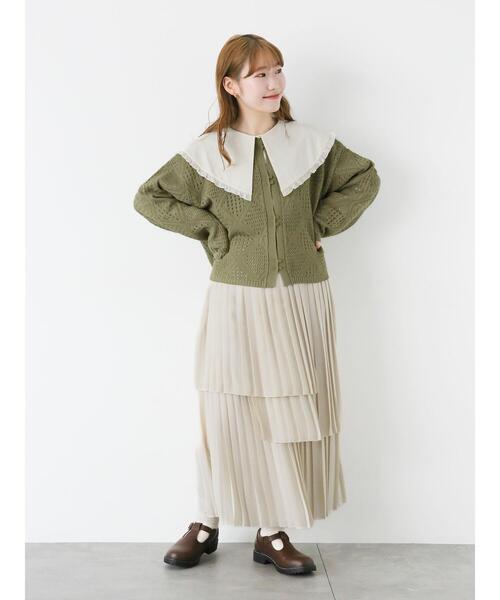 ehka sopo（エヘカソポ）の「ダイヤ柄透かし編みカーディガン（カーディガン/ボレロ・レディース・グリーン/キナリ/グレー・F）」の7枚目の写真