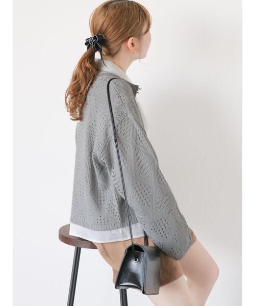 ehka sopo（エヘカソポ）の「ダイヤ柄透かし編みカーディガン（カーディガン/ボレロ・レディース・グリーン/キナリ/グレー・F）」の9枚目の写真