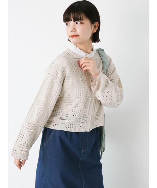 ehka sopo（エヘカソポ）の「ダイヤ柄透かし編みカーディガン（カーディガン/ボレロ・レディース・グリーン/キナリ/グレー・F）」の11枚目の写真