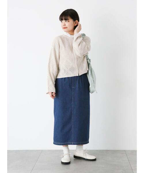 ehka sopo（エヘカソポ）の「ダイヤ柄透かし編みカーディガン（カーディガン/ボレロ・レディース・グリーン/キナリ/グレー・F）」の13枚目の写真