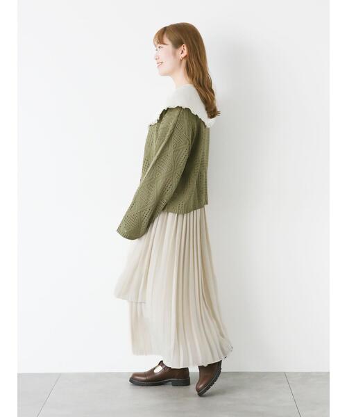 ehka sopo（エヘカソポ）の「ダイヤ柄透かし編みカーディガン（カーディガン/ボレロ・レディース・グリーン/キナリ/グレー・F）」の15枚目の写真