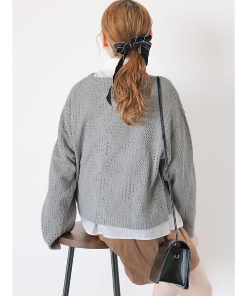 ehka sopo（エヘカソポ）の「ダイヤ柄透かし編みカーディガン（カーディガン/ボレロ・レディース・グリーン/キナリ/グレー・F）」の17枚目の写真