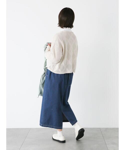 ehka sopo（エヘカソポ）の「ダイヤ柄透かし編みカーディガン（カーディガン/ボレロ・レディース・グリーン/キナリ/グレー・F）」の21枚目の写真