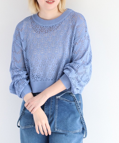 cepo(セポ)の「ハート柄スカシアミニット(ニット/セーター・レディース・ベージュ/オレンジ/ブルー/グリーン・M)」の3枚目の写真