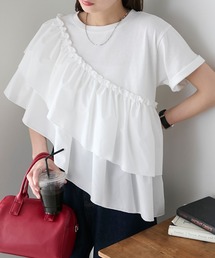 半袖フリルサッシュドッキングTEE