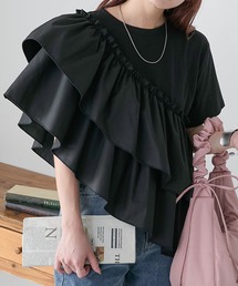 半袖フリルサッシュドッキングTEE