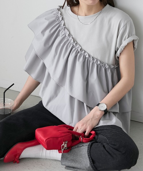 BONLECILL（ボンルシール）の「半袖フリルサッシュドッキングTEE