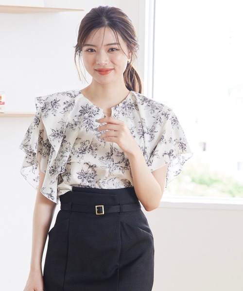 【セール】フリルスリーブ花柄ブラウス（シャツ/ブラウス）｜12Twelve Agenda（トゥエルブ アジェンダ）