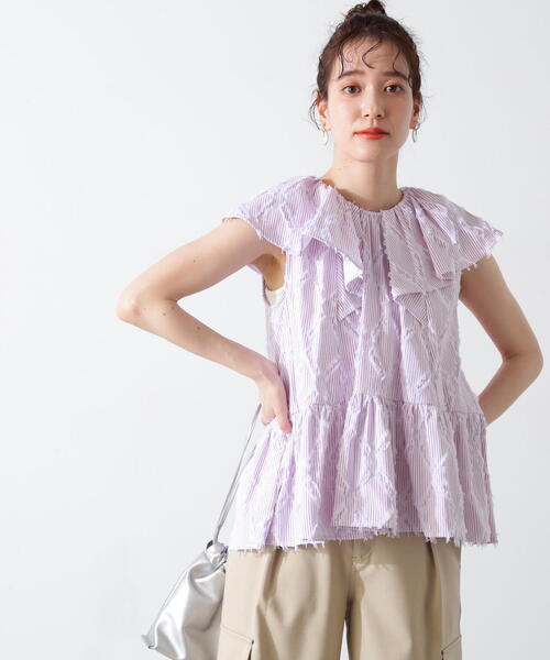N.（N. Natural Beauty Basic）（エヌエヌナチュラルビューティーベーシック）の「◆ストライプラッフルブラウス（シャツ/ブラウス・レディース・ピンク系その他/ブルー系その他・MEDIUM）」の5枚目の写真