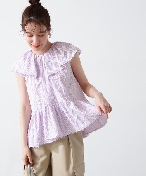 N.（N. Natural Beauty Basic）（エヌエヌナチュラルビューティーベーシック）の「◆ストライプラッフルブラウス（シャツ/ブラウス・レディース・ピンク系その他/ブルー系その他・MEDIUM）」の6枚目の写真