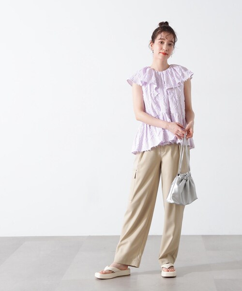 N.（N. Natural Beauty Basic）（エヌエヌナチュラルビューティーベーシック）の「◆ストライプラッフルブラウス（シャツ/ブラウス・レディース・ピンク系その他/ブルー系その他・MEDIUM）」の10枚目の写真