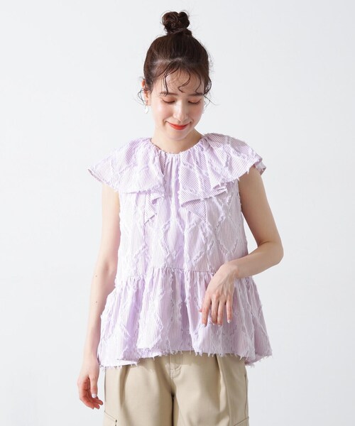 N.（N. Natural Beauty Basic）（エヌエヌナチュラルビューティーベーシック）の「◆ストライプラッフルブラウス（シャツ/ブラウス・レディース・ピンク系その他/ブルー系その他・MEDIUM）」の11枚目の写真