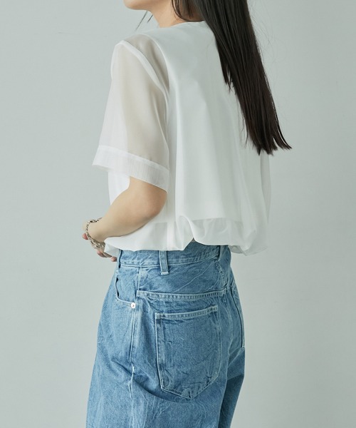 LE CIEL BLEU(ルシェルブルー)の「オーガンザトップ / Organza Top(Tシャツ/カットソー・レディース・オフホワイト/グレー/ブラック・36)」の7枚目の写真