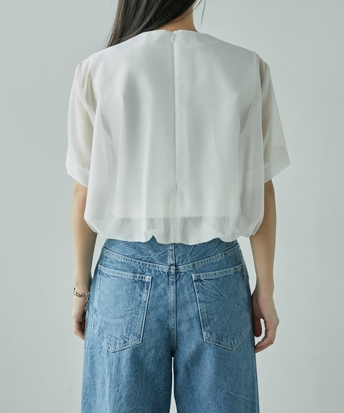 LE CIEL BLEU(ルシェルブルー)の「オーガンザトップ / Organza Top(Tシャツ/カットソー・レディース・オフホワイト/グレー/ブラック・36)」の8枚目の写真