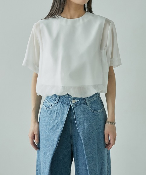 LE CIEL BLEU(ルシェルブルー)の「オーガンザトップ / Organza Top(Tシャツ/カットソー・レディース・オフホワイト/グレー/ブラック・36)」の4枚目の写真