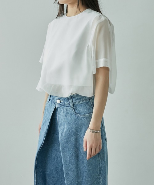 LE CIEL BLEU(ルシェルブルー)の「オーガンザトップ / Organza Top(Tシャツ/カットソー・レディース・オフホワイト/グレー/ブラック・36)」の5枚目の写真