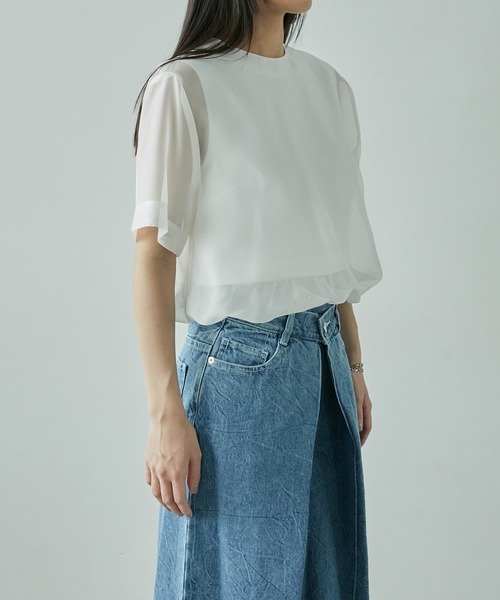LE CIEL BLEU(ルシェルブルー)の「オーガンザトップ / Organza Top(Tシャツ/カットソー・レディース・オフホワイト/グレー/ブラック・36)」の6枚目の写真