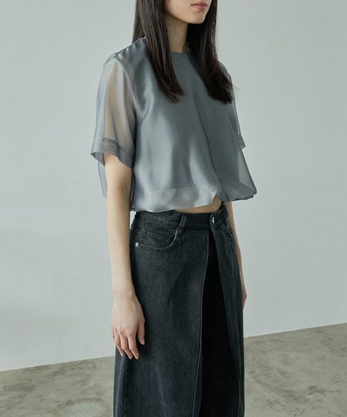 LE CIEL BLEU(ルシェルブルー)の「オーガンザトップ / Organza Top(Tシャツ/カットソー・レディース・オフホワイト/グレー/ブラック・36)」の21枚目の写真