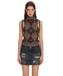 Moromoro2 | ハイネック アーガイル タンクトップ BX4117【Moromoro2】(タンクトップ)