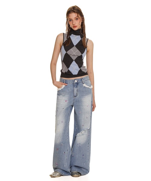 Moromoro2（モロモロ）の「ハイネック アーガイル タンクトップ BX4117【Moromoro2】（タンクトップ・レディース・グレー/ブラウン・S/M/L）」の11枚目の写真