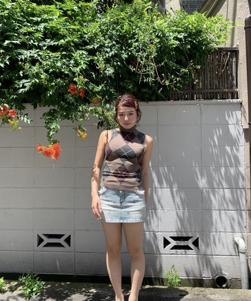 Moromoro2（モロモロ）の「ハイネック アーガイル タンクトップ BX4117【Moromoro2】（タンクトップ・レディース・グレー/ブラウン・S/M/L）」の19枚目の写真