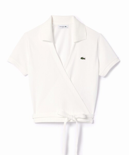 LACOSTE / ラコステ ハイストレッチ 鹿の子 ラップフロント クロップド丈半袖ポロシャツ セール】ハイストレッチ 鹿の子 ラップフロント クロップド丈