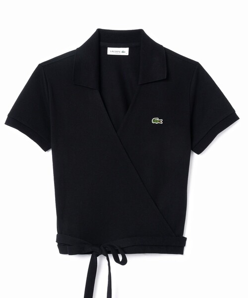 LACOSTE / ラコステ ハイストレッチ 鹿の子 ラップフロント クロップド丈半袖ポロシャツ セール】ハイストレッチ 鹿の子 ラップフロント クロップド丈