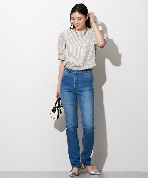 slattgir(スラットジール)の「高身長 ストレッチうすカルデニムすっきりストレートパンツ(股下82cm) 丈長め・トールサイズ(デニムパンツ・レディース・ブルー系/ブルー系その他/ネイビー/ブラック・64/67/70/73/76/80/84/88/96/104)」の6枚目の写真