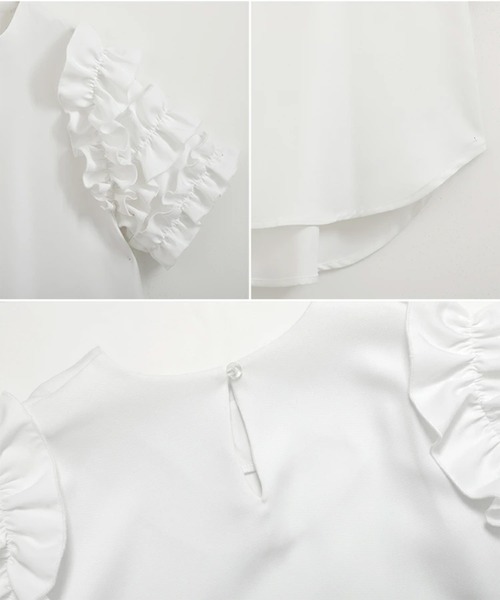 O.S.K（オーエスケー）の「[O.S.K] ショルダーフリルブラウス（シャツ/ブラウス・レディース・ホワイト/ブラック・L/M）」の17枚目の写真