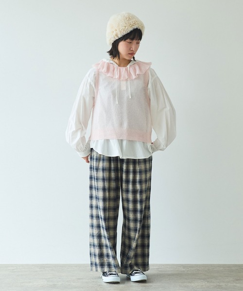 bulle de savon(ビュルデサボン)の「●7G mohair フリル衿ベスト(ニット/セーター・レディース・チャコールグレー/ピンク/ミント・FREE)」の14枚目の写真