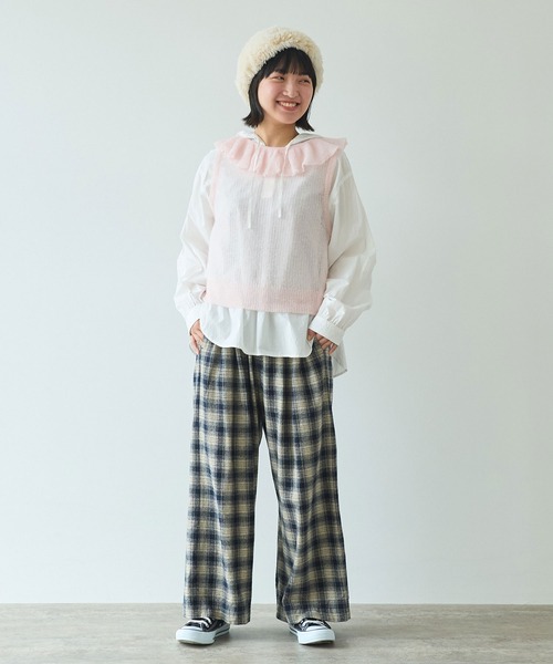 bulle de savon(ビュルデサボン)の「●7G mohair フリル衿ベスト(ニット/セーター・レディース・チャコールグレー/ピンク/ミント・FREE)」の15枚目の写真